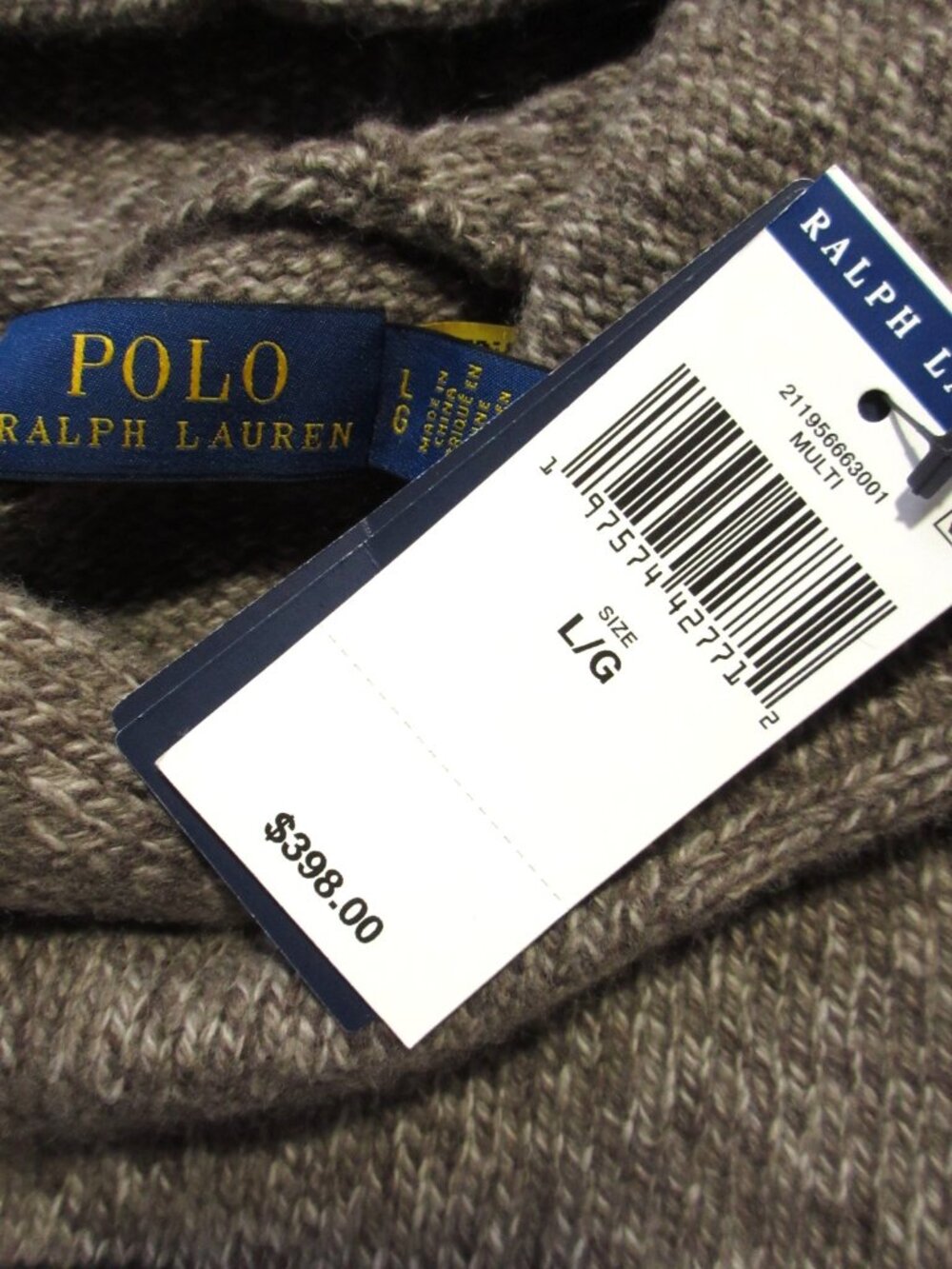 NWT Polo Ralph Lauren Women's Polo Bear in Brown Multi Wool-Blend Knit Hoodie L - Picture 6 of 9